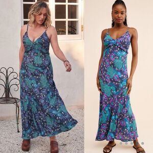 Spell * Peacock Floral Viscose Maxi Slip Dress Boho Ruffle size XL